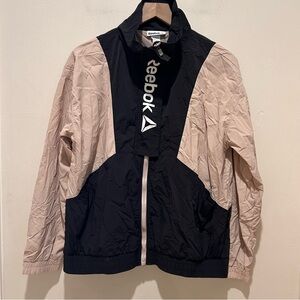 Reebok Women’s Focus Track Jacket in Black & Beige Cream - Vintage Look - Medium